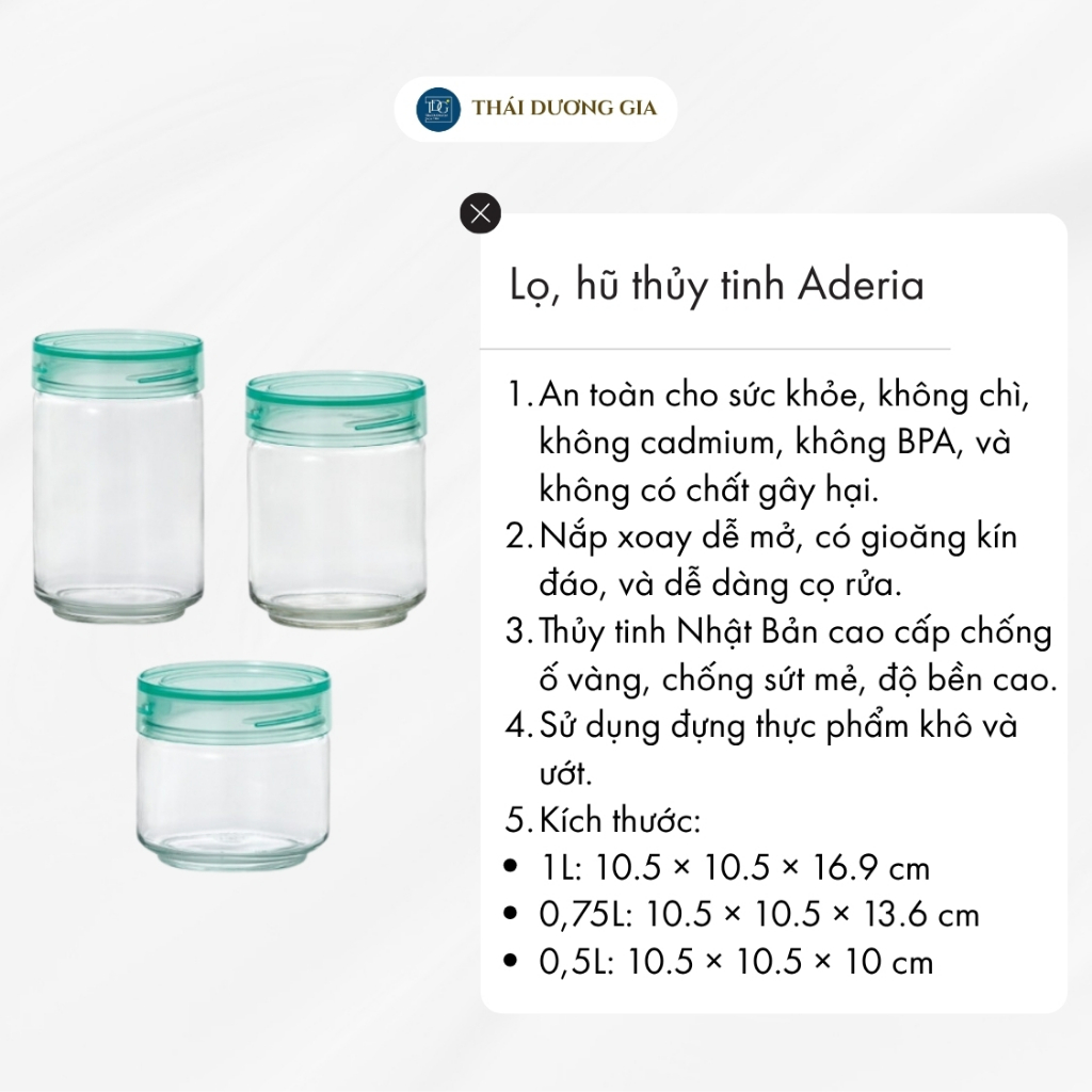 Lọ/Hũ thủy tinh 0,5L xanh, nắp nhựa kháng khuẩn Nhật Bản Aderia M6626 | Thái Dương Gia