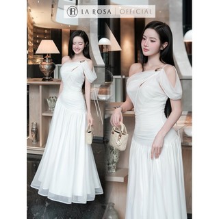 Váy Dự Tiệc Sang Chảnh La Rosa Chất Tơ Mềm Dáng Dài Trễ Vai Đính Tag Xinh T554
