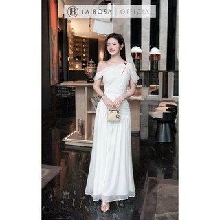 Váy Dự Tiệc Sang Chảnh La Rosa Chất Tơ Mềm Dáng Dài Trễ Vai Đính Tag Xinh T554