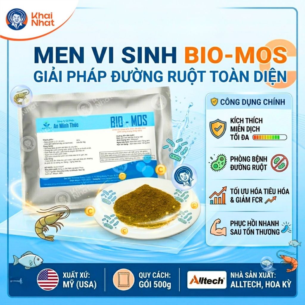 Men tiêu hóa Biomos cho Thủy sản (500g/gói)- Hỗ trợ phòng bệnh ruột, giảm FCR, phân trắng