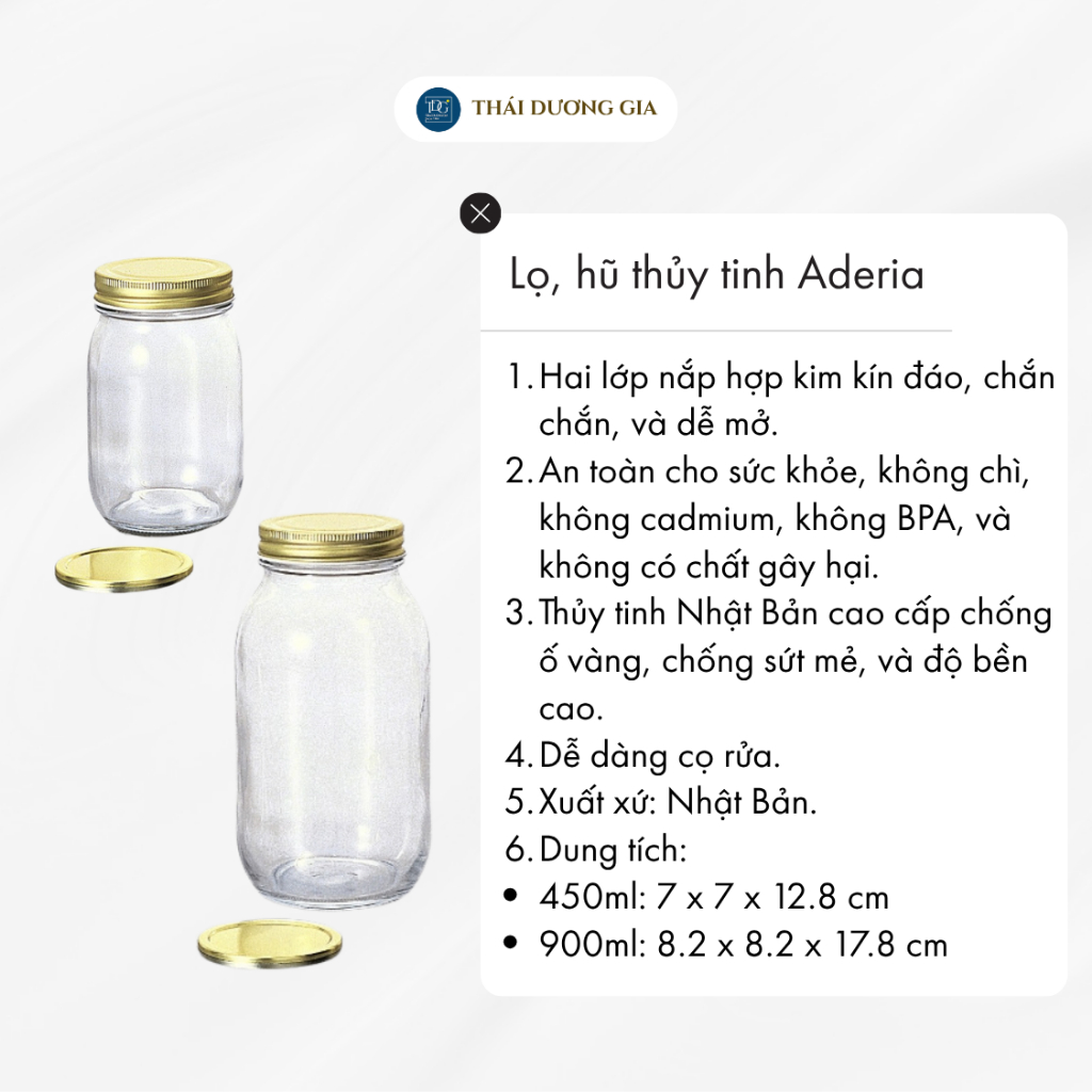 Lọ, hũ thủy tinh hai lớp nắp hợp kim 900ml Nhật Bản Aderia M-6657 | Thái Dương Gia