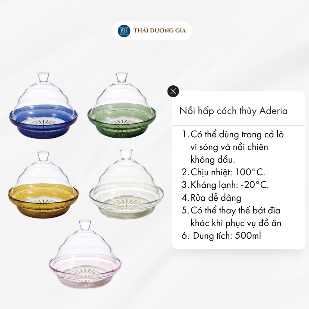 Nồi hấp cách thủy nấu vi sóng 500ml Nhật Bản Aderia – F49233 | Thái Dương Gia