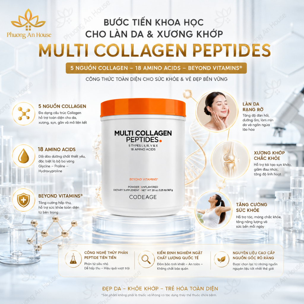 Bột collagen thủy phân trẻ hóa toàn diện Codeage Multi Collagen Peptides 567g