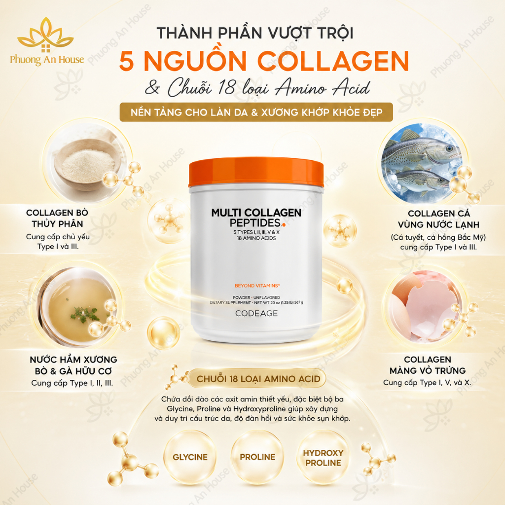 Bột collagen thủy phân trẻ hóa toàn diện Codeage Multi Collagen Peptides 567g