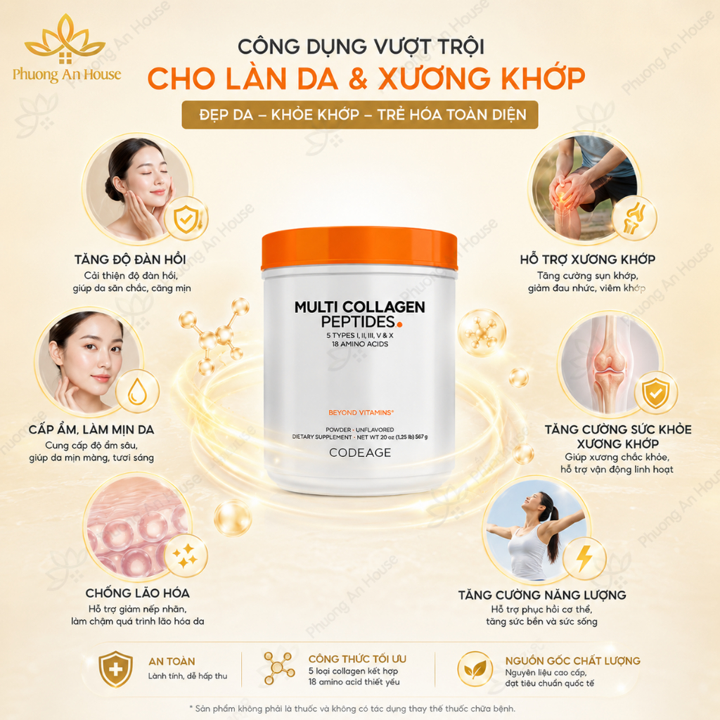 Bột collagen thủy phân trẻ hóa toàn diện Codeage Multi Collagen Peptides 567g