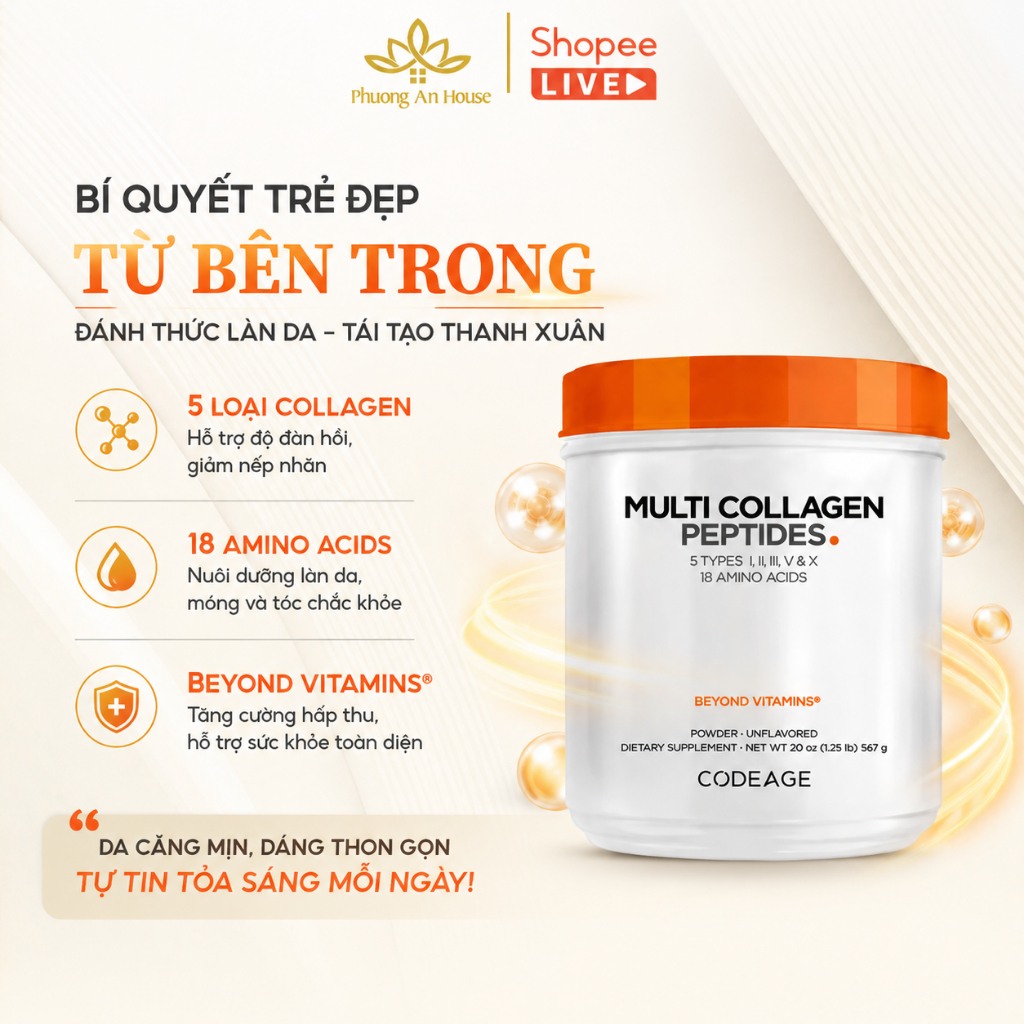 Bột collagen thủy phân trẻ hóa toàn diện Codeage Multi Collagen Peptides 567g