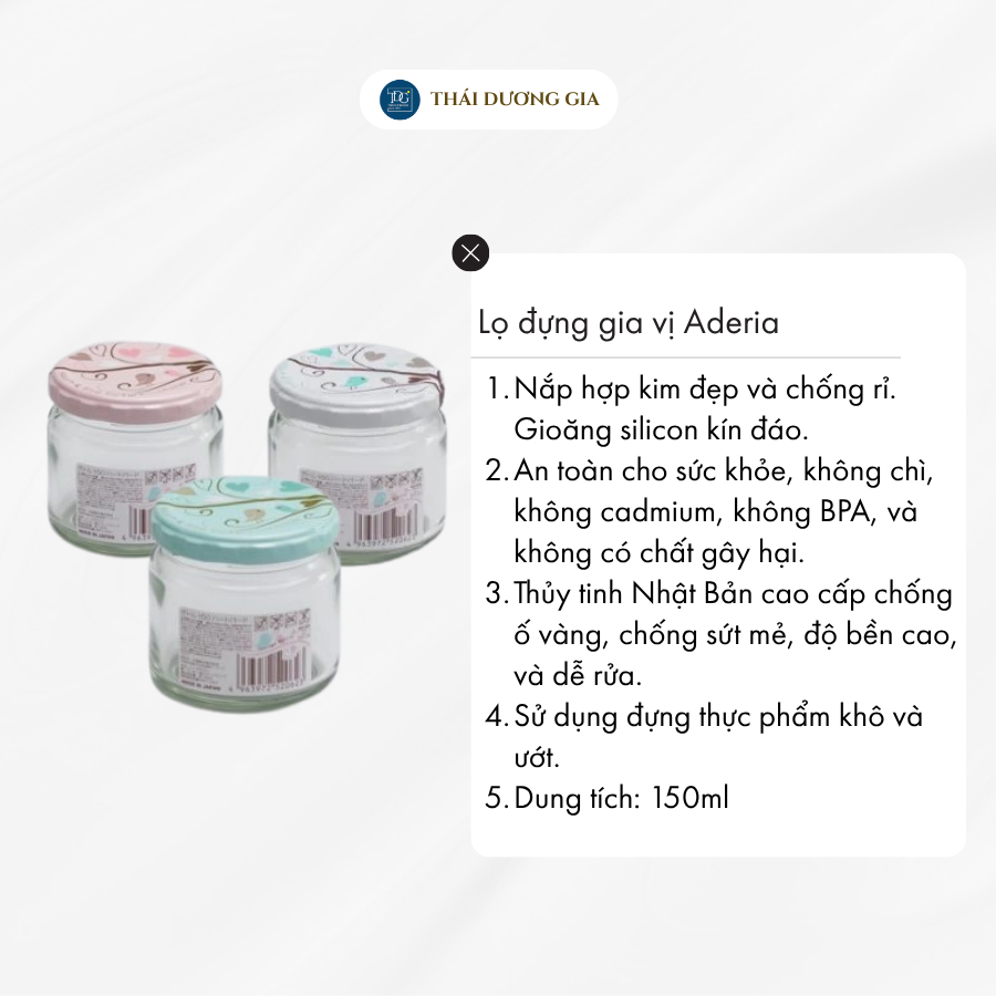 Lọ đựng gia vị, đồ khô thủy tinh nắp hợp kim chống gỉ 150ml Nhật Bản Aderia | Thái Dương Gia