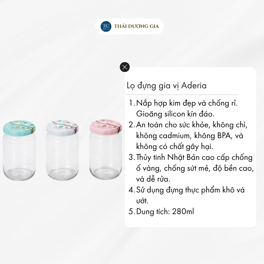 Lọ đựng gia vị, đồ khô thủy tinh nắp hợp kim chống gỉ 280ml Nhật Bản Aderia | Thái Dương Gia