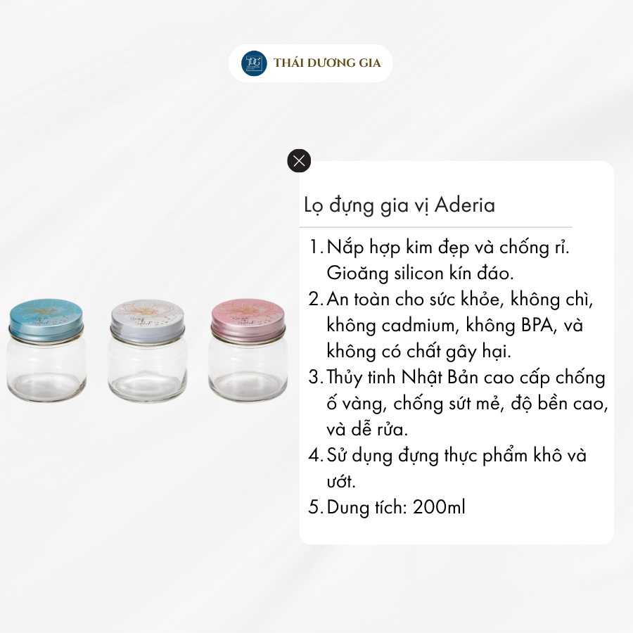 Lọ đựng gia vị, đồ khô thủy tinh nắp hợp kim chống gỉ 200ml Nhật Bản Aderia | Thái Dương Gia