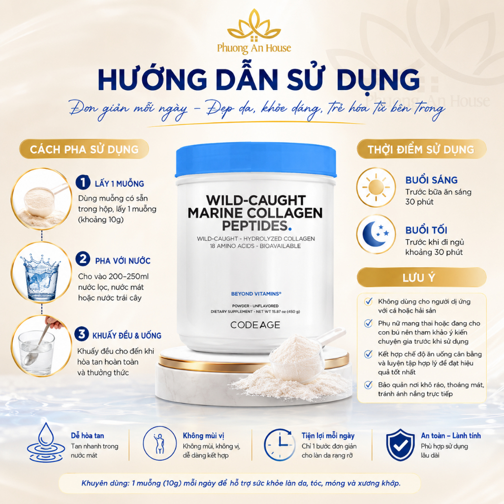 Bột bổ sung collagen giúp trẻ hóa da Codeage Marine Collagen Peptides 450g