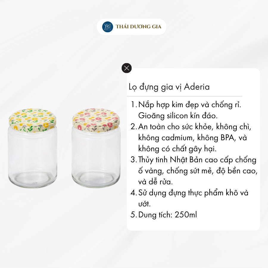 Lọ đựng gia vị, đồ khô thủy tinh nắp hợp kim chống gỉ 250ml Nhật Bản Aderia | Thái Dương Gia