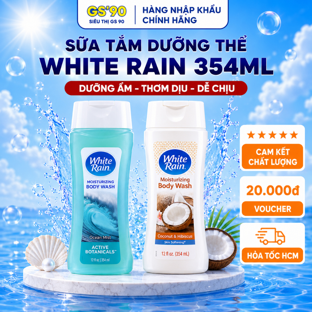Sữa Tắm Dưỡng Ẩm Nữ Mỹ White Rain Body Wash 354ml, Hương Thơm Mát Và Bảo Vệ Da
