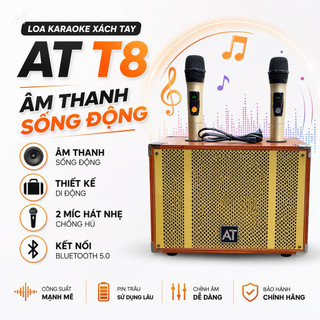 Loa Karaoke Xách Tay AT T8 Âm Thanh Vòm Sống Động, Thiết Kế Di Động, Dạng Xách Tay Dễ Dàng, 2 Míc Hát Nhẹ Chống Hú