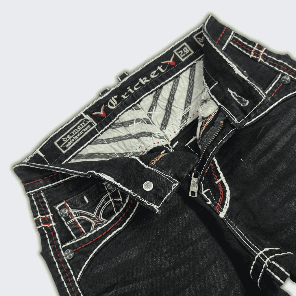 Quần Jeans Đen Rock Dài Nam Thêu Chỉ Trắng - Vải Jeans Denim Cao Cấp Co Giãn Nhẹ Form Slim Suông D01