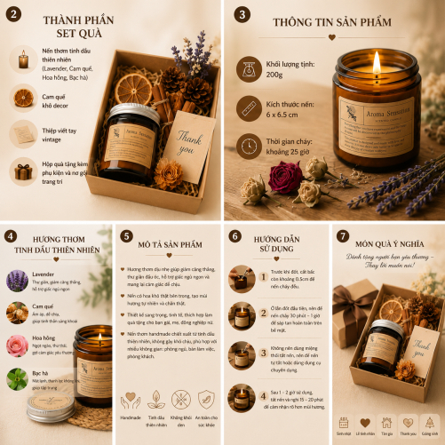 [SET NẾN THƠM - TẶNG KÈM TÚI VÀ THIỆP]  - Nến thơm lưu hương dịu nhẹ  - Quà tặng cho người thân.