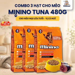 Thức Ăn Hạt Cho Mèo Minino Tuna Vị Cá Ngừ, Hạt Cho Mèo Con & Mèo Trưởng Thành Túi 480gr Petkool