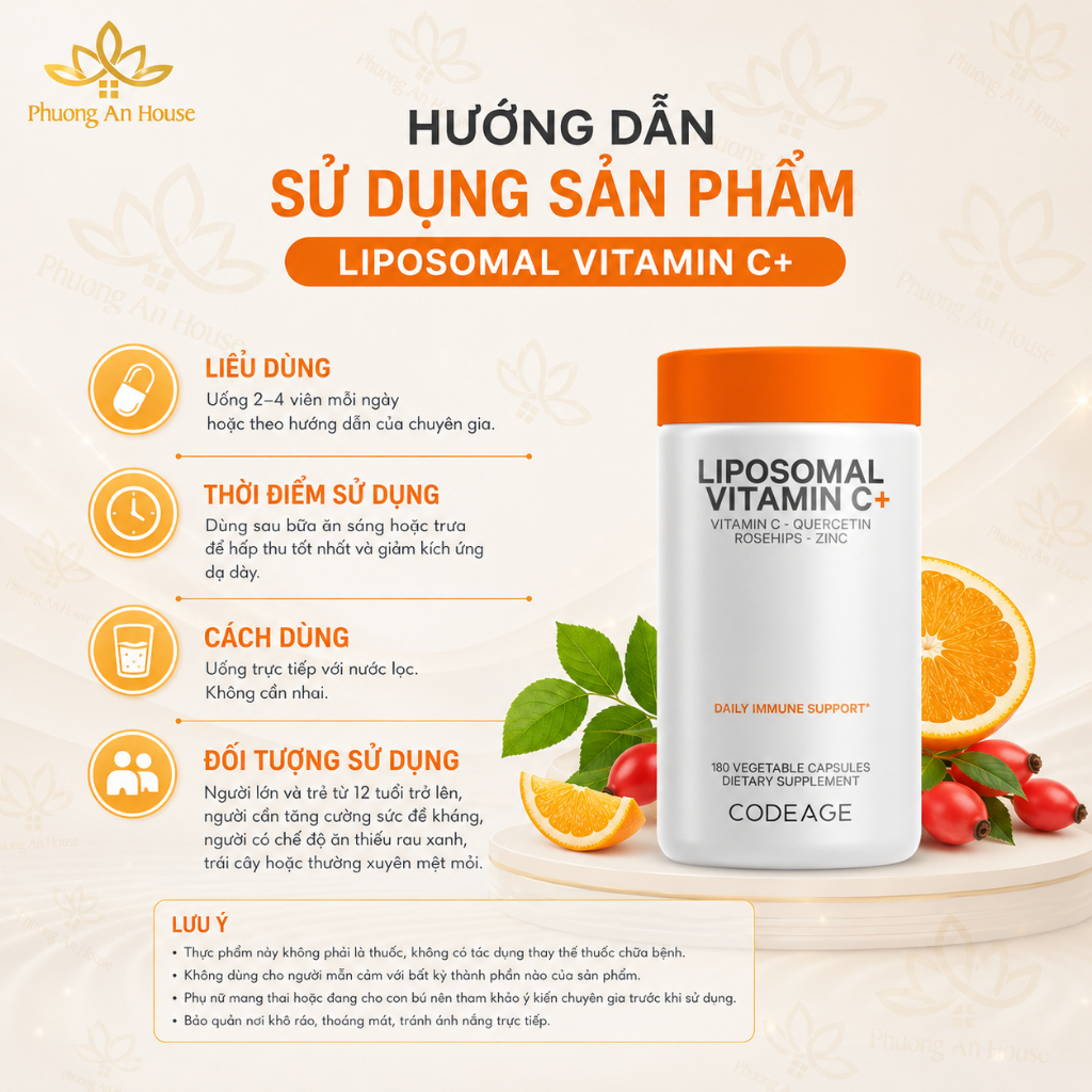 Viên uống tăng cường miễn dịch Codeage Liposomal Vitamin C 180 viên