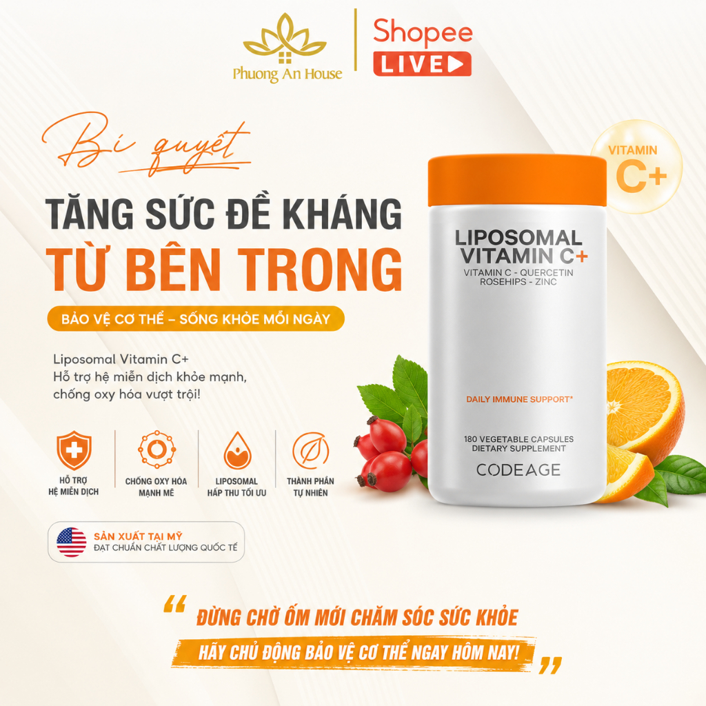 Viên uống tăng cường miễn dịch Codeage Liposomal Vitamin C 180 viên