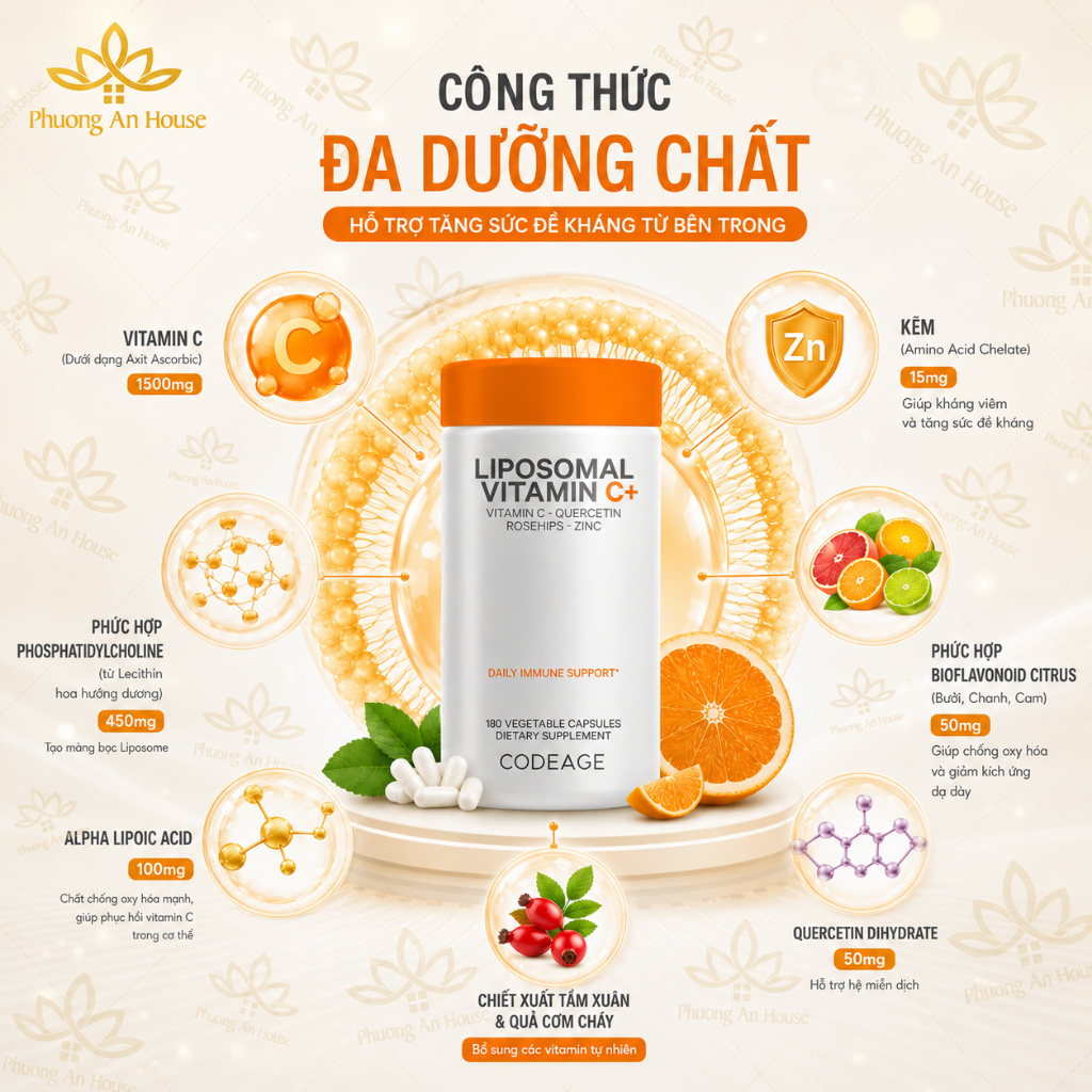Viên uống tăng cường miễn dịch Codeage Liposomal Vitamin C 180 viên