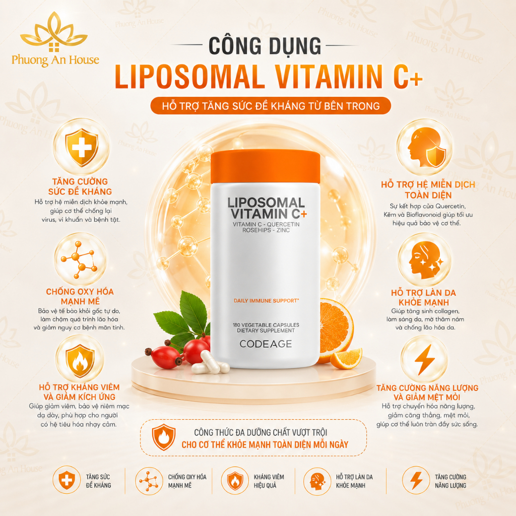 Viên uống tăng cường miễn dịch Codeage Liposomal Vitamin C 180 viên