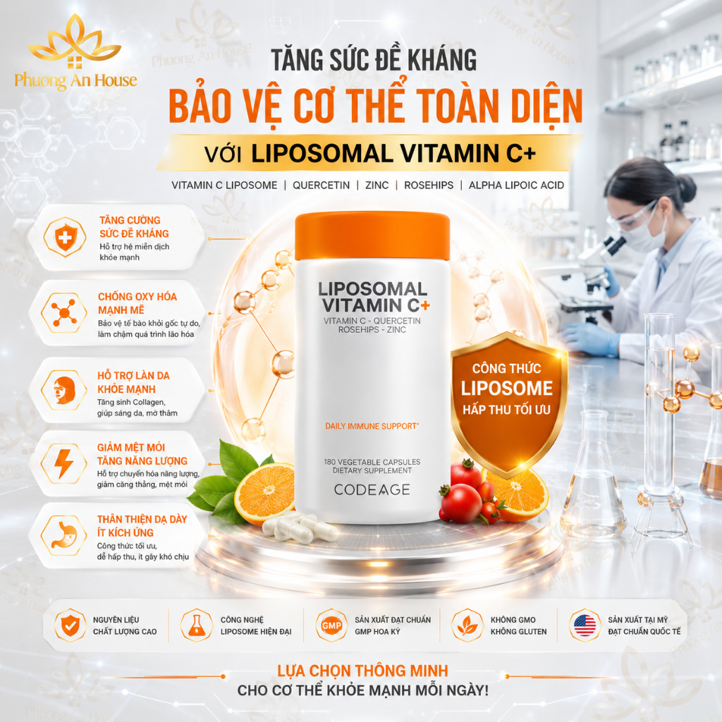 Viên uống tăng cường miễn dịch Codeage Liposomal Vitamin C 180 viên