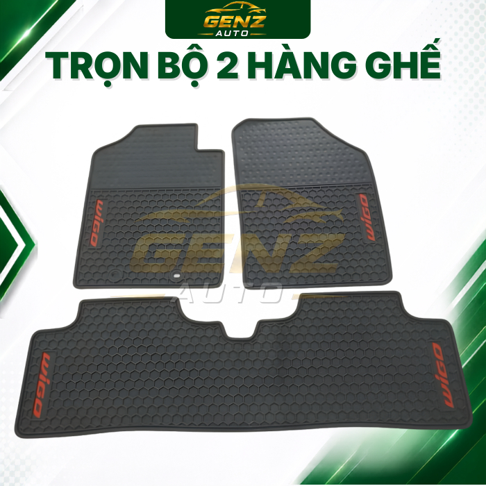 Thảm lót sàn cao su xe Toyota WIGO 2018 -> 2021, 2023+ màu đen, cao su đúc ko mùi, giữ cho sàn xe luôn sạch sẽ