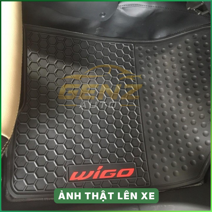 Thảm lót sàn cao su xe Toyota WIGO 2018 -> 2021, 2023+ màu đen, cao su đúc ko mùi, giữ cho sàn xe luôn sạch sẽ