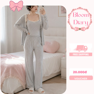 Set Mặc Nhà Nữ Áo Tay Dài Viền Ren Và Quần Dài Chất Thun Gân Cotton Mềm Mịn Form Rộng Vừa,Dễ Thương- BD010