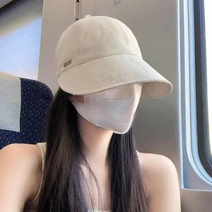 Mũ chống nắng mũ xô rộng vành có nút cài khẩu trang - Gập lại, điều chỉnh tiện lợi, chất liệu cotton.