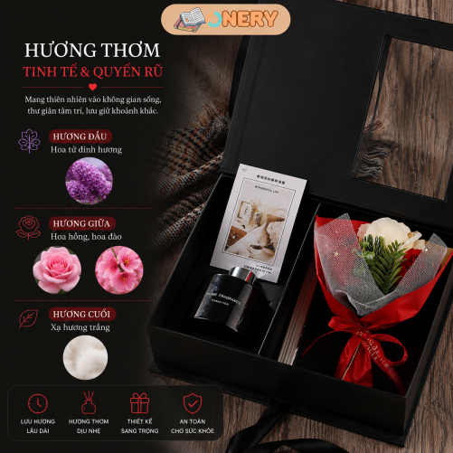 [SET QUÀ TẶNG  8/3 - TẶNG KÈM TÚI VÀ THIỆP] Tinh dầu khếch tán hương thơm kèm hoa Lụa