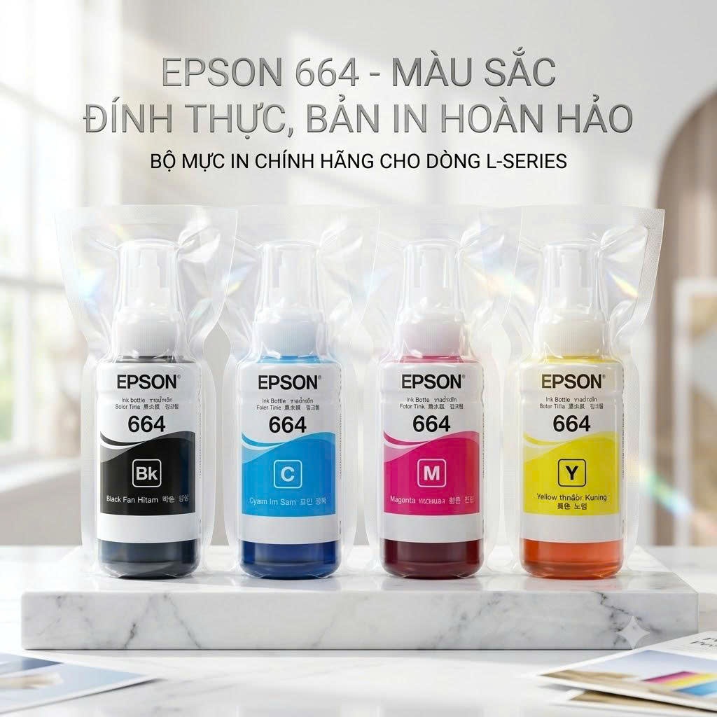 Bộ mực in 4 màu mã 664 dùng cho Epson L110,L120, L210,L220, L300,L310, L350