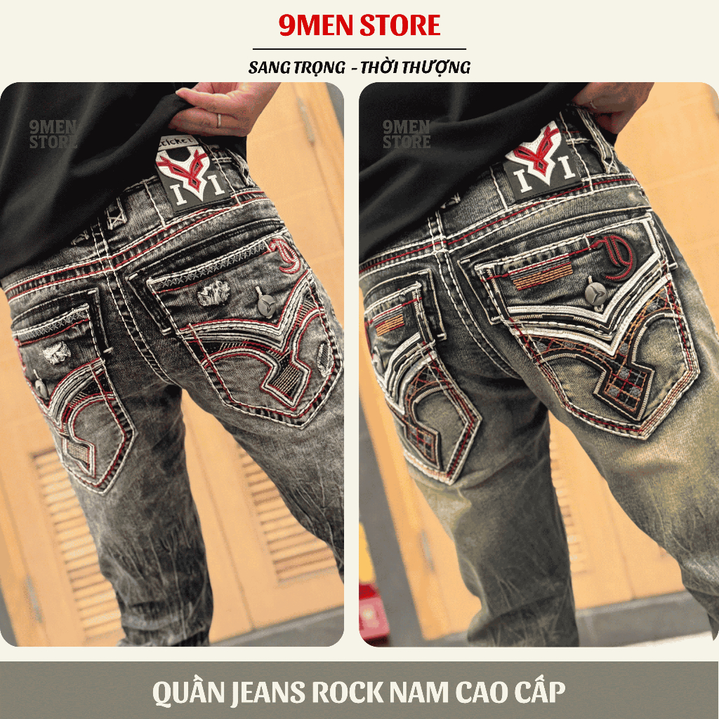 Quần Jeans Xanh Wash Rock Dài Nam - Vải Jenas Denim Cao Cấp Co Giãn Nhẹ Form Slim Suông D05
