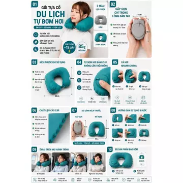 Gối Tựa Cổ Tự Bơm Hơi Gia Đình Chữ U | Gối Kê Cổ Du Lịch Ô Tô Máy Bay Chống Mỏi Cổ