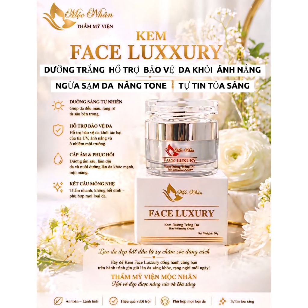 Chính Hãng Kem Face Luxury Ngày Mộc Nhân Dưỡng Trắng Da Bảo Vệ Da Khỏi Tia UV Hổ Trợ Làm Mờ Thâm Sạm Nám Không Bết Rít