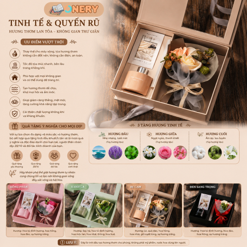 [SET QUÀ TẶNG  8/3 - TẶNG KÈM TÚI VÀ THIỆP] Tinh dầu khếch tán hương thơm kèm hoa Lụa