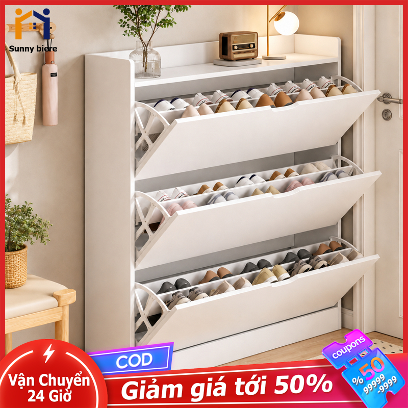 Tủ giày gỗ MDF chống ẩm Phong cách hiện đại Cánh lật siêu mỏng 17cm Tiết kiệm diện tích 𝙎𝙐𝙉𝙉𝙔 𝘽𝙄𝙀𝙍𝙀