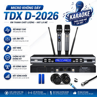 Micro Không Dây TDX D-2026 Cao Cấp Độ Nhạy Cao, Lọc Âm Tốt, Hát Nhẹ, Chống Hú Tốt Không Rít, Dò Sóng Sạch, Bắt Sóng Khỏe