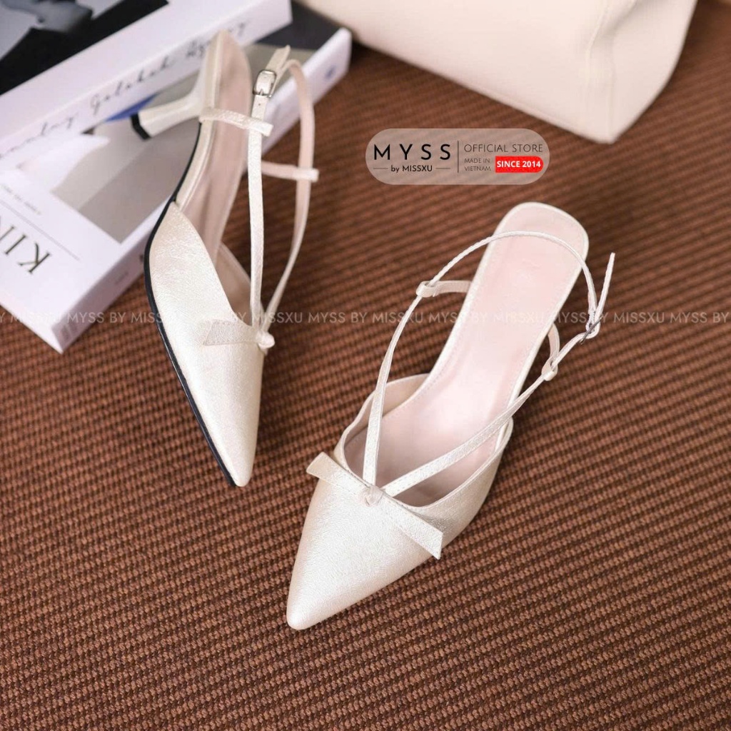 Giày cao gót nữ mũi nhọn phối dây nơ 7cm cao cấp MYSS - CG349