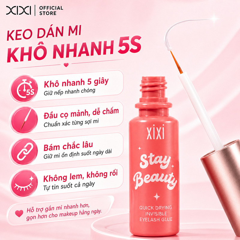 XIXI Combo Nhíp Gắp Mi + Keo Dán Mi Khô Nhanh 5S Dễ Dùng Cho Người Mới GJ49+GJ225