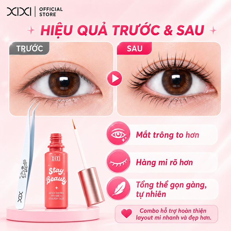 XIXI Combo Nhíp Gắp Mi + Keo Dán Mi Khô Nhanh 5S Dễ Dùng Cho Người Mới GJ49+GJ225