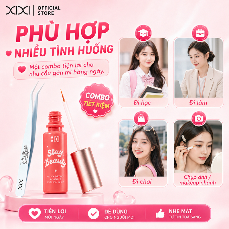 XIXI Combo Nhíp Gắp Mi + Keo Dán Mi Khô Nhanh 5S Dễ Dùng Cho Người Mới GJ49+GJ225