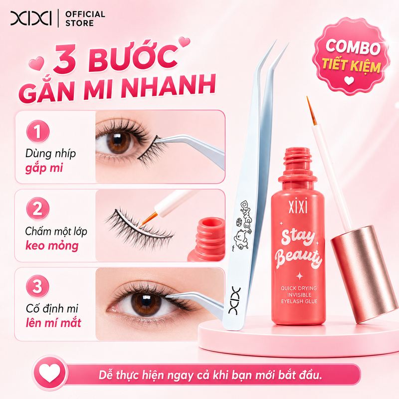 XIXI Combo Nhíp Gắp Mi + Keo Dán Mi Khô Nhanh 5S Dễ Dùng Cho Người Mới GJ49+GJ225