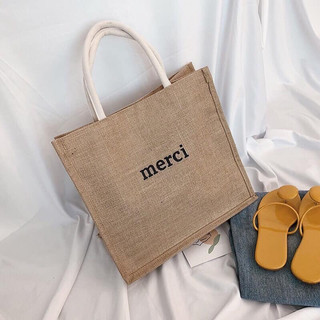 Túi Tote Vải Đay Merci Hàn Quốc | Túi Tote Nữ Vintage Đi Học Đi Làm Size Lớn Ulzzang