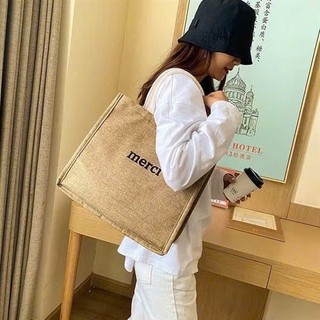 Túi Tote Vải Đay Merci Hàn Quốc | Túi Tote Nữ Vintage Đi Học Đi Làm Size Lớn Ulzzang