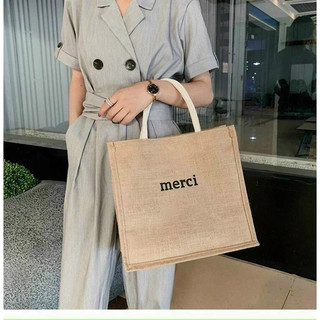 Túi Tote Vải Đay Merci Hàn Quốc | Túi Tote Nữ Vintage Đi Học Đi Làm Size Lớn Ulzzang