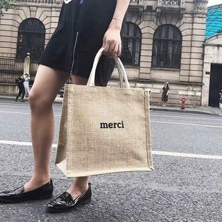 Túi Tote Vải Đay Merci Hàn Quốc | Túi Tote Nữ Vintage Đi Học Đi Làm Size Lớn Ulzzang