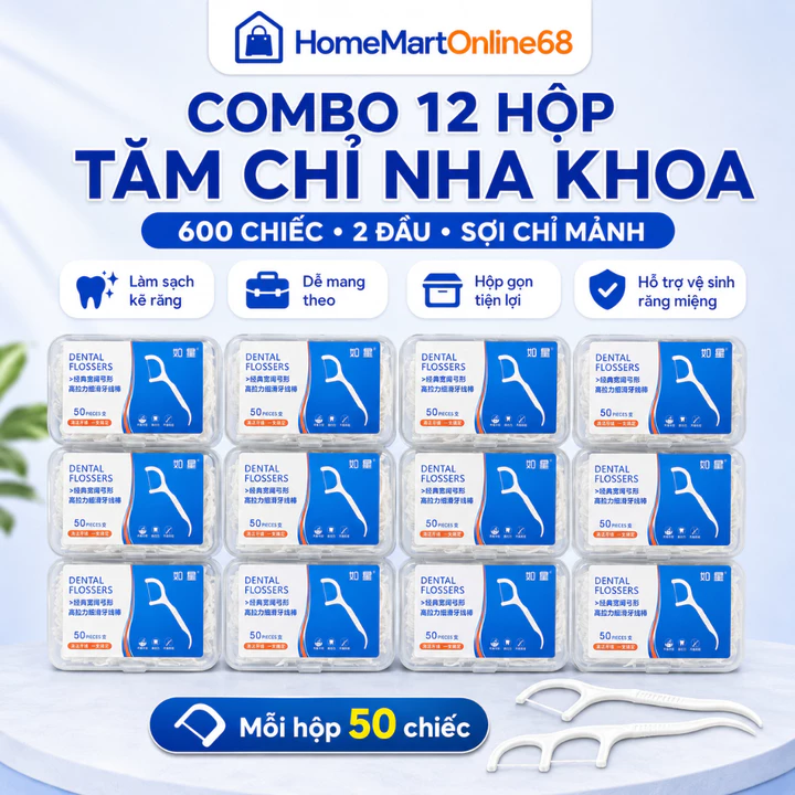 Combo 12 Hộp 600 Chiếc Tăm Chỉ Nha Khoa 2 Đầu Sợi Chỉ Mảnh, Tăm Chỉ Nha Khoa Vệ Sinh Kẽ Răng Chân Nướu