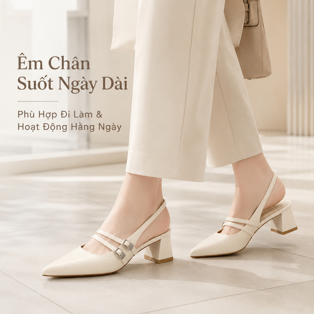 IKUNKA Giày Công Sở Nữ Sandal Cao Gót Mũi Vuông Quai Hậu Phong Cách Hàn Quốc 5cm