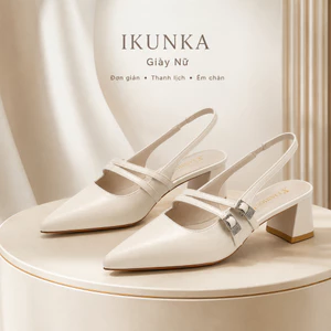 IKUNKA Sandal Cao Gót Bít Mũi Nữ, Giày Hở Gót Mũi Nhọn, Quai Đôi Đính Đá, Gót Vuông