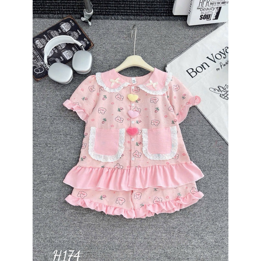 Bộ Đũi pizama cộc tay siêu xinh,vải mát chất bán shop